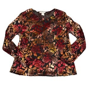 Vintage Y2K Burnout Velvet Floral Sheer Top Size Large Whimsigoth Fairy Grunge